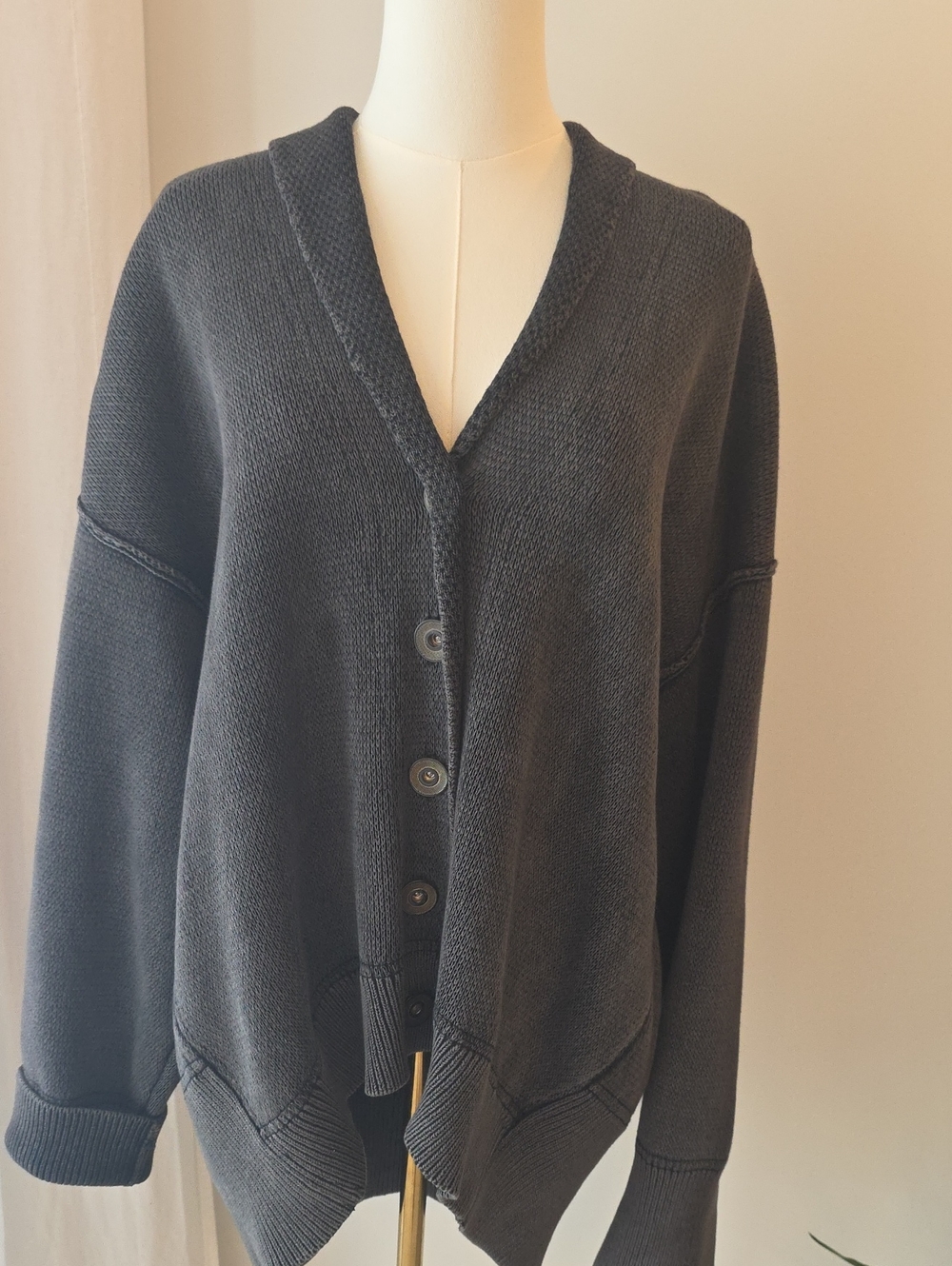 Free People Oversized V-Neck Button Cardigan Sweater - Charcoal